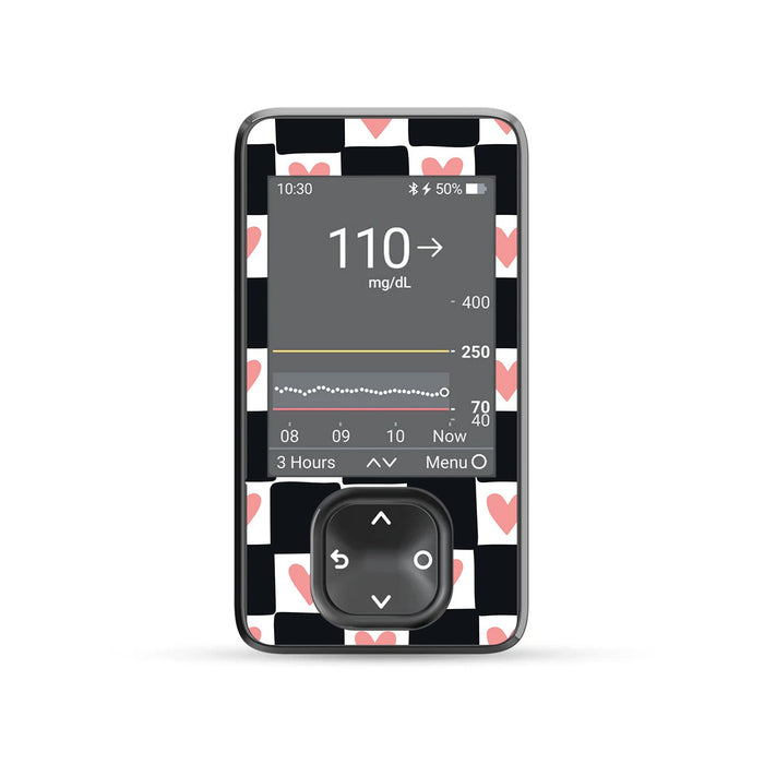 Checkered Hearts DEXCOM G7 and Stelo and G6 Touchscreen Receiver Sticker-Pump Peelz