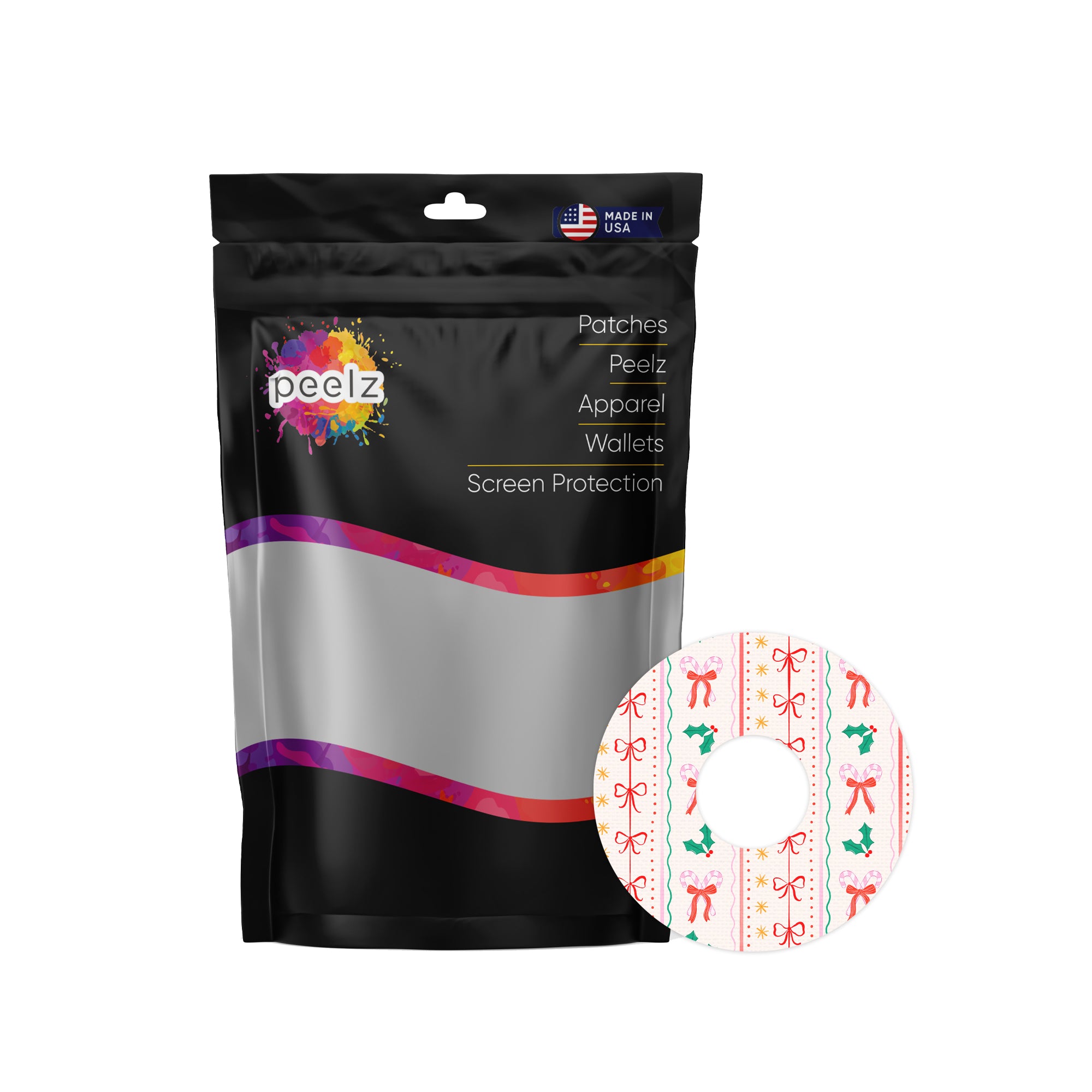 Holly Jolly Ribbon FreeStyle Libre 3 Patch Tape - Pump Peelz