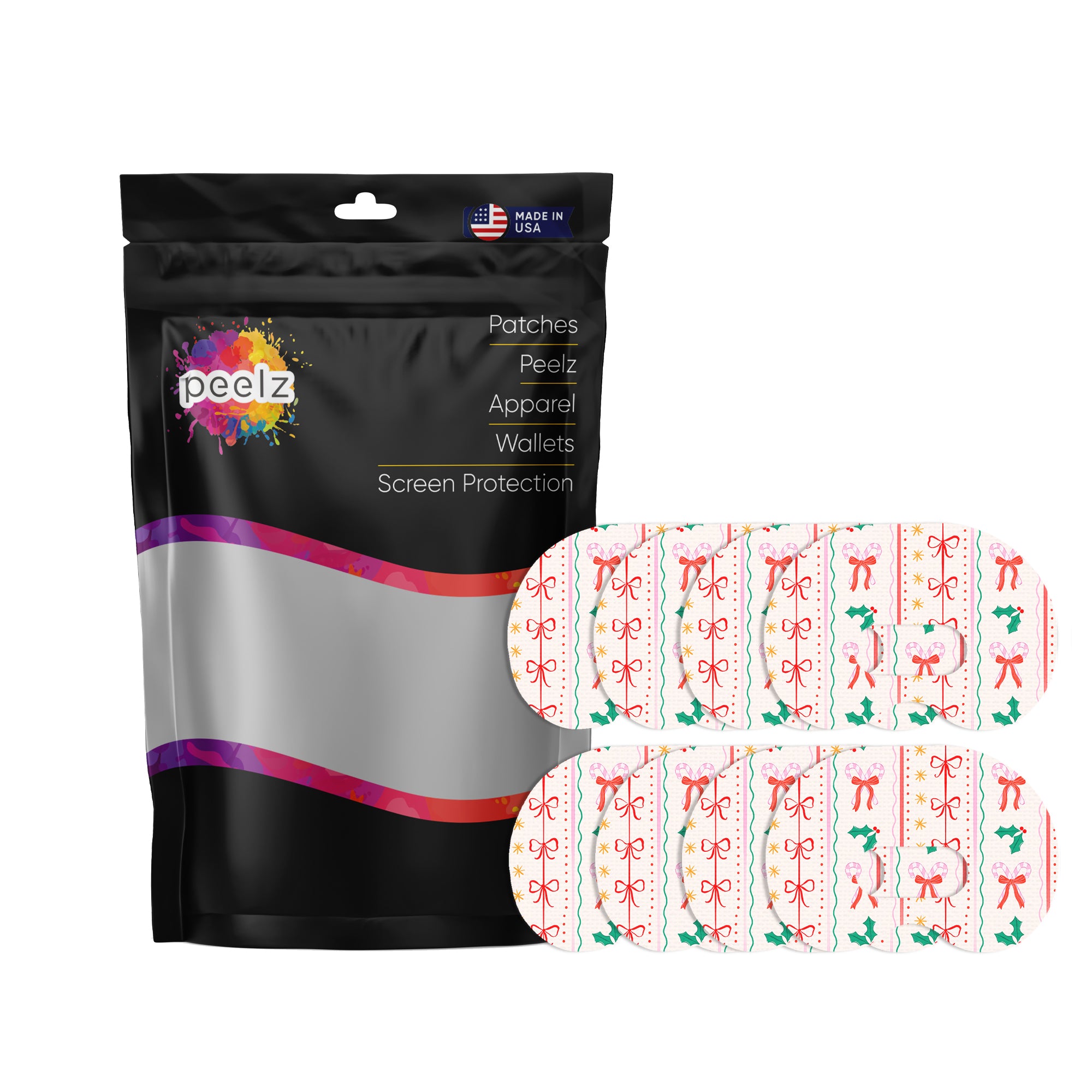 Holly Jolly Ribbon Medtronic Guardian Connect Patch Tape - Pump Peelz