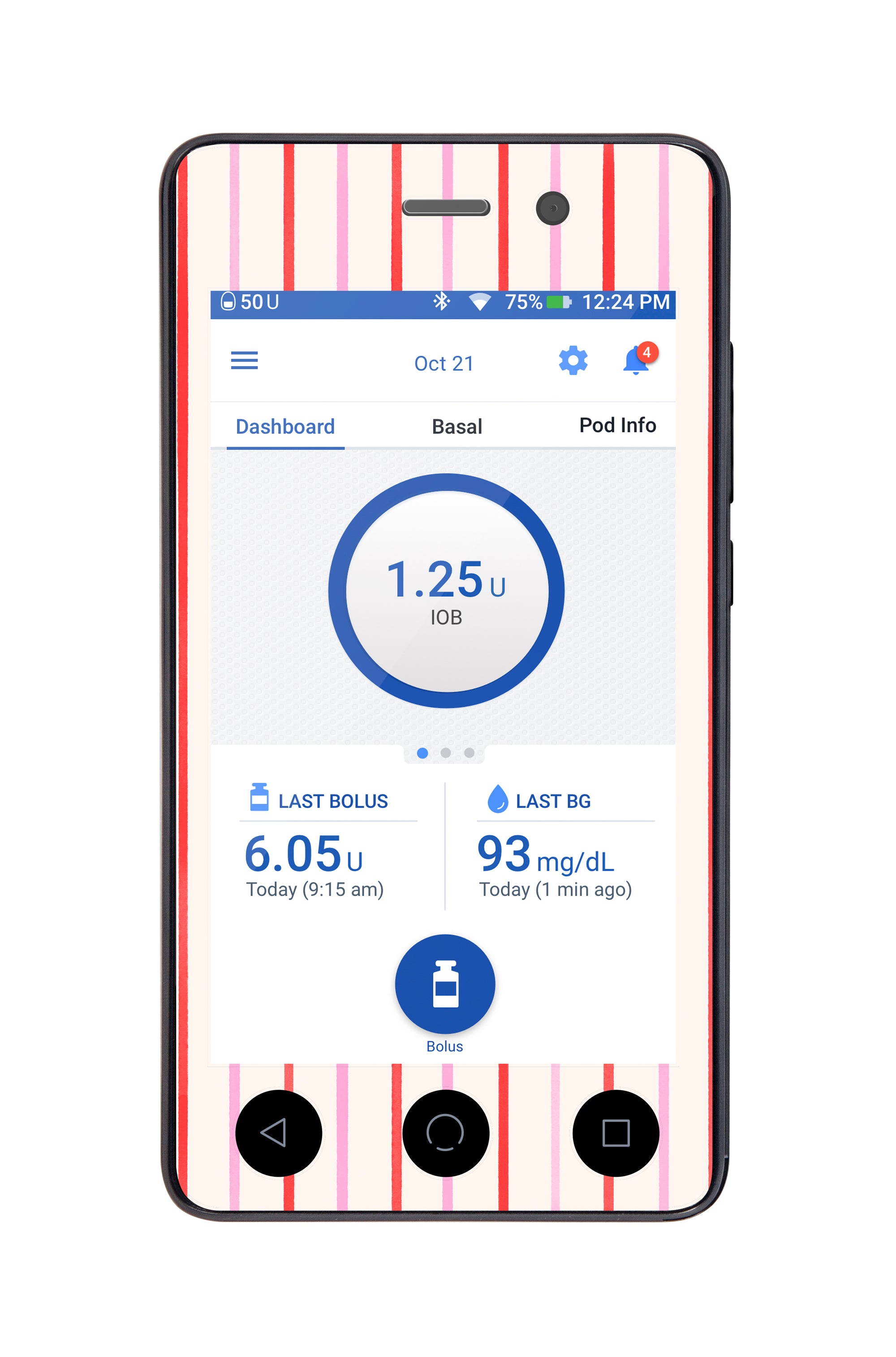 Peppermint Stripes Sticker for Omnipod DASH® PDM – Pump Peelz