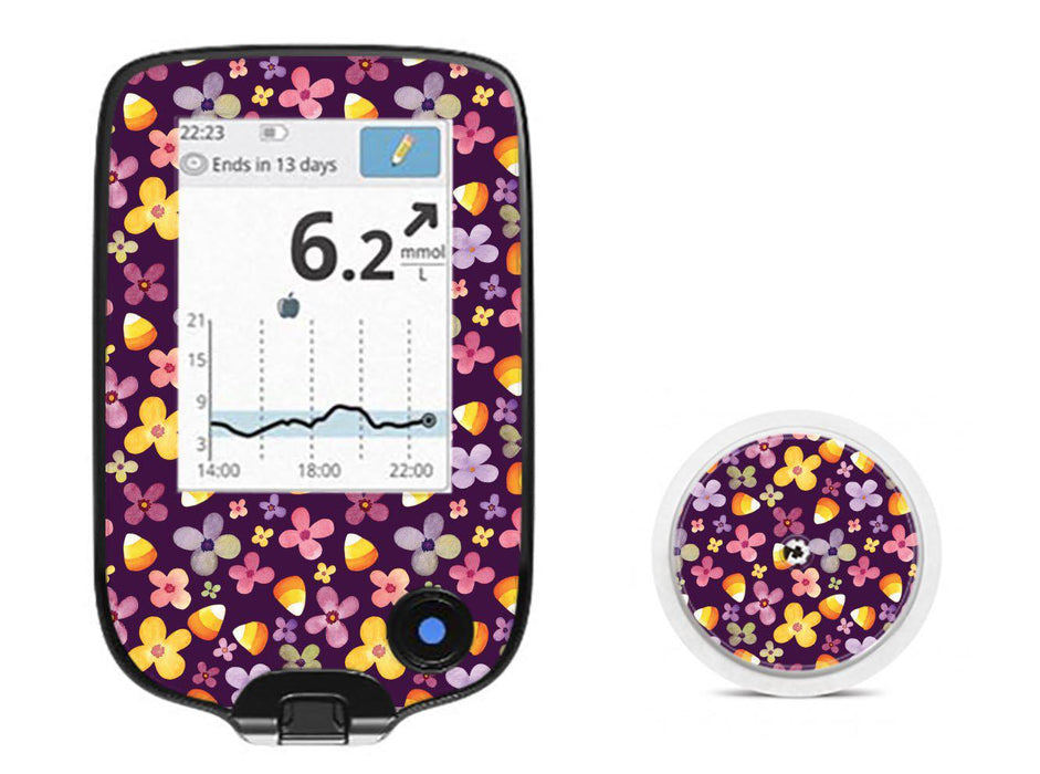 Purple Floral For Freestyle Libre Receiver + Sensor Libre