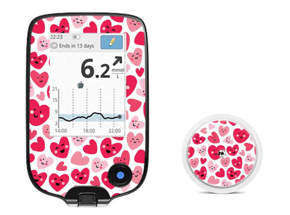 Smiley Hearts For Freestyle Libre Receiver + Sensor Libre