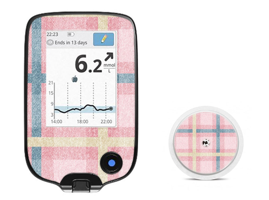 Pink Tartan For Freestyle Libre Receiver + Sensor Libre