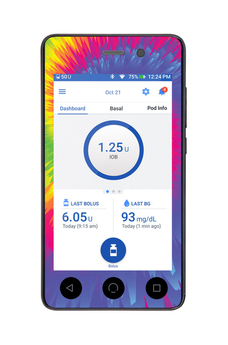 Rainbow Tie Dye Omnipod Dash Whole System Peelz (Front + Case) For Pdm