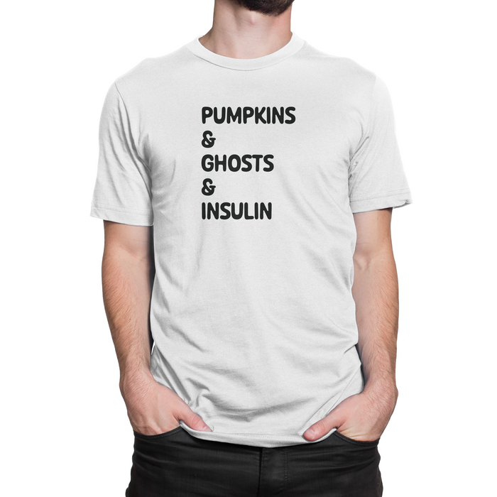 Pumpkins & Ghosts & Insulin Adult T-Shirt - Pump Peelz
